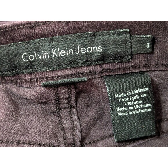 Calvin Klein Corduroy Pants Women 8 Purple Plum Straight Leg Pockets Y2K Logo - Picture 9 of 11
